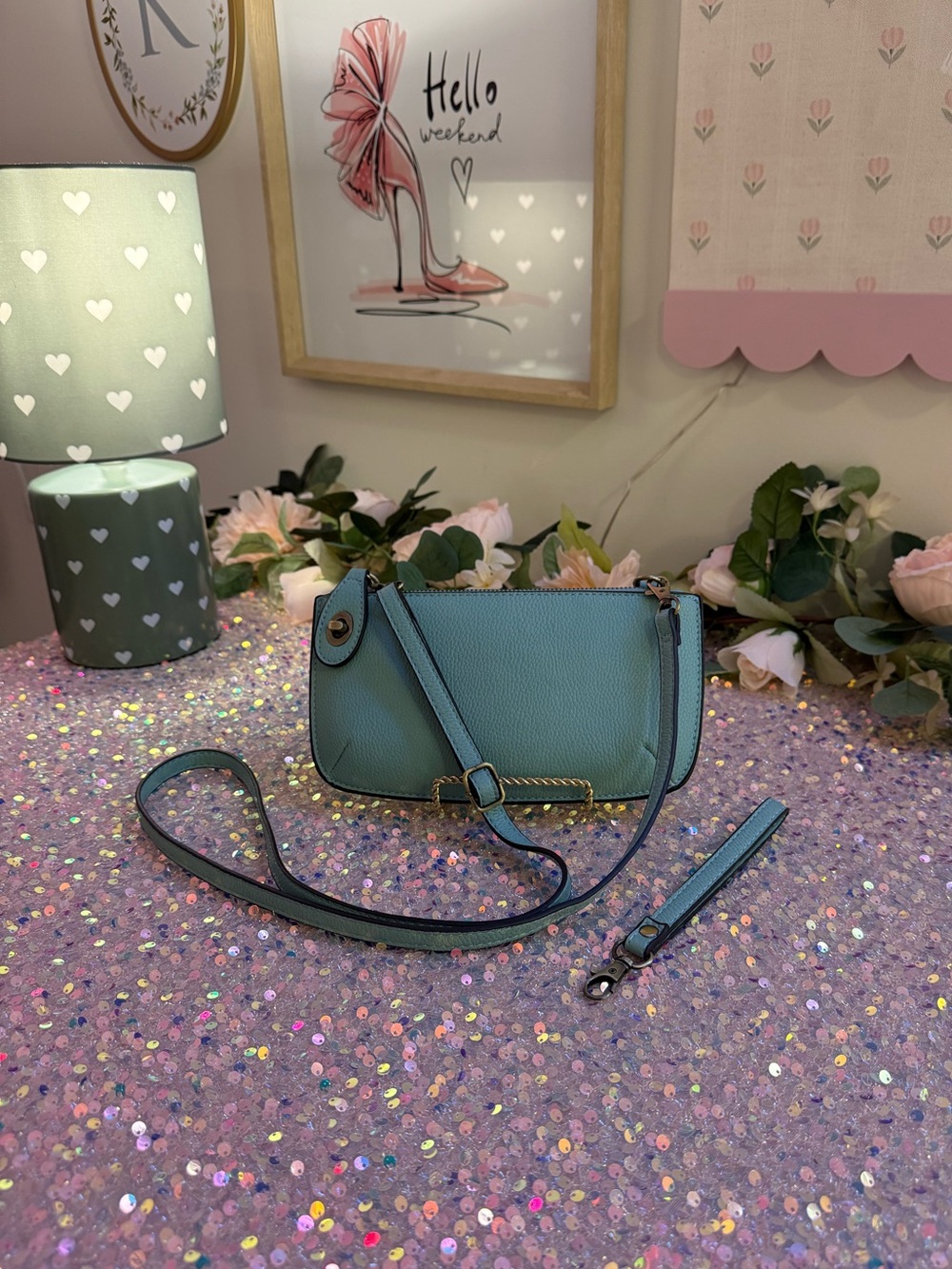 Women's Crossbody/Wristlet/Clutch Bag - Teal Blue Leatherette - Like New - Picture 1 of 10